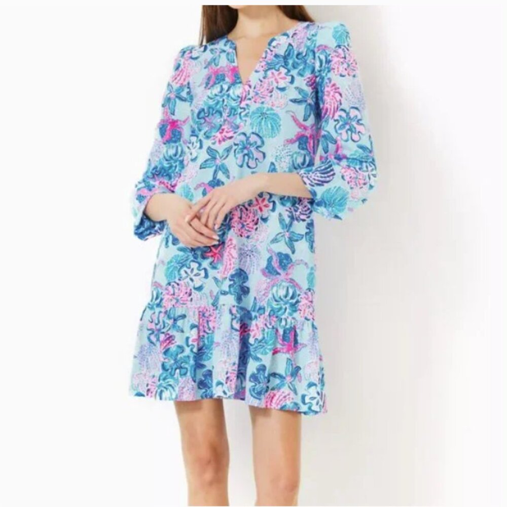 NWT - Lilly Pulitzer Alyssa A-Line Cotton Dress Multi Color Bahamas Beachcomber